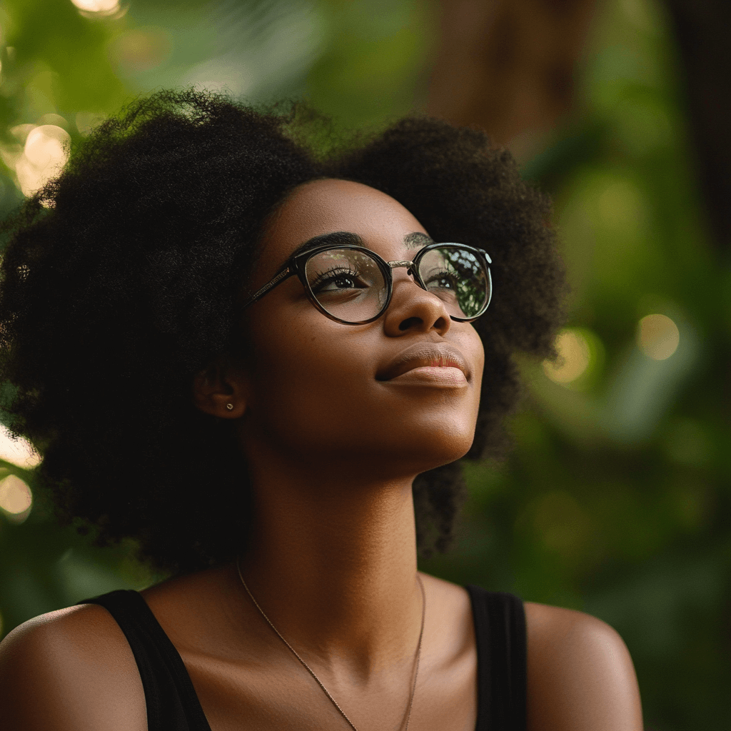 Black woman sitting peacefully in nature