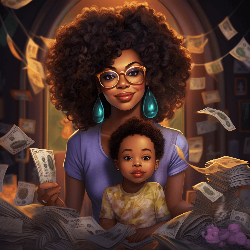 Black single mom with beautiful baby girl sitting in her lap, surrounded by momey.